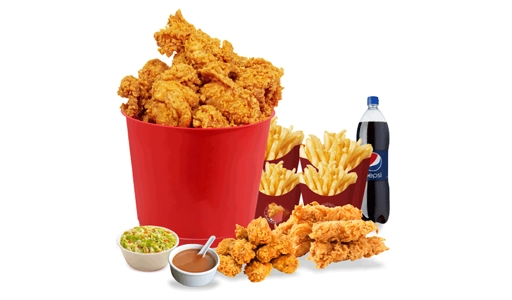 6 Pcs Chicken, 6 Wings & 6 Strips, 2 Large Fries & 1 Large Drink